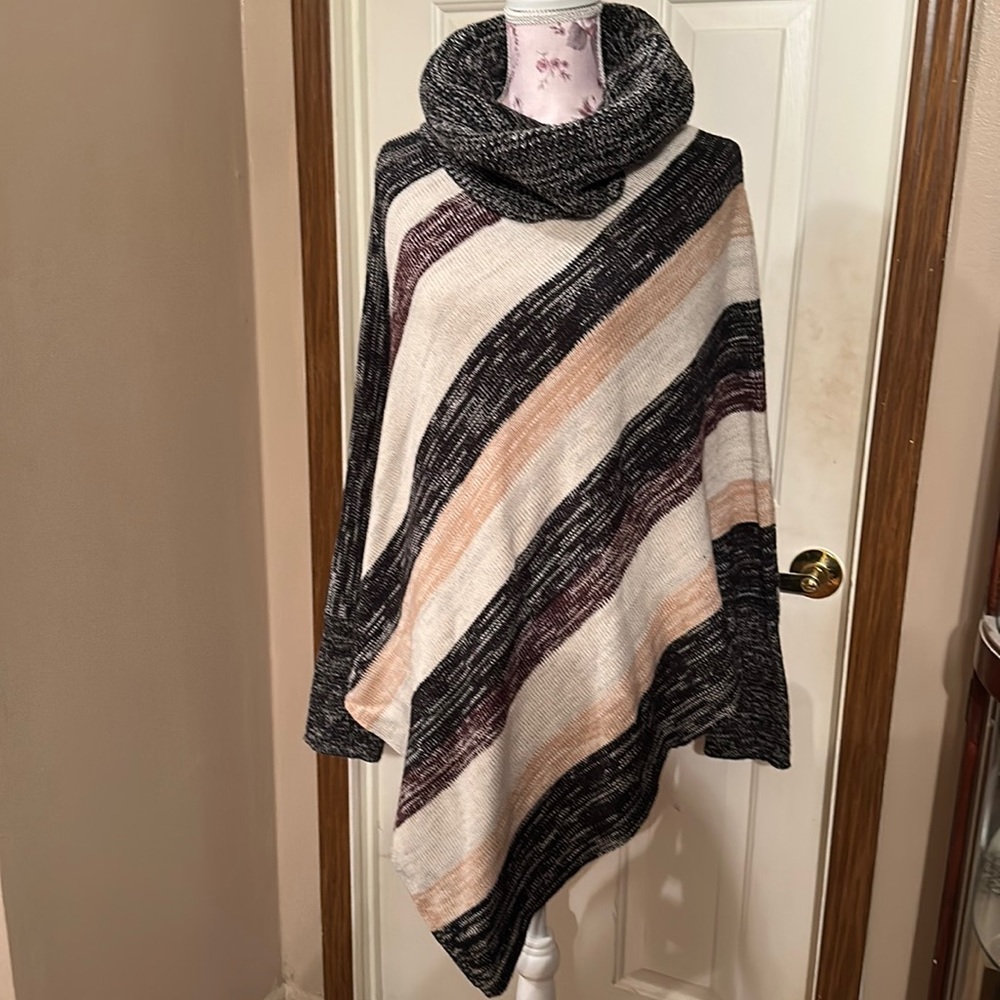 Cato One Size Long Sleeve Cowl Neck Poncho Sweater Black Beige Gold Burgundy